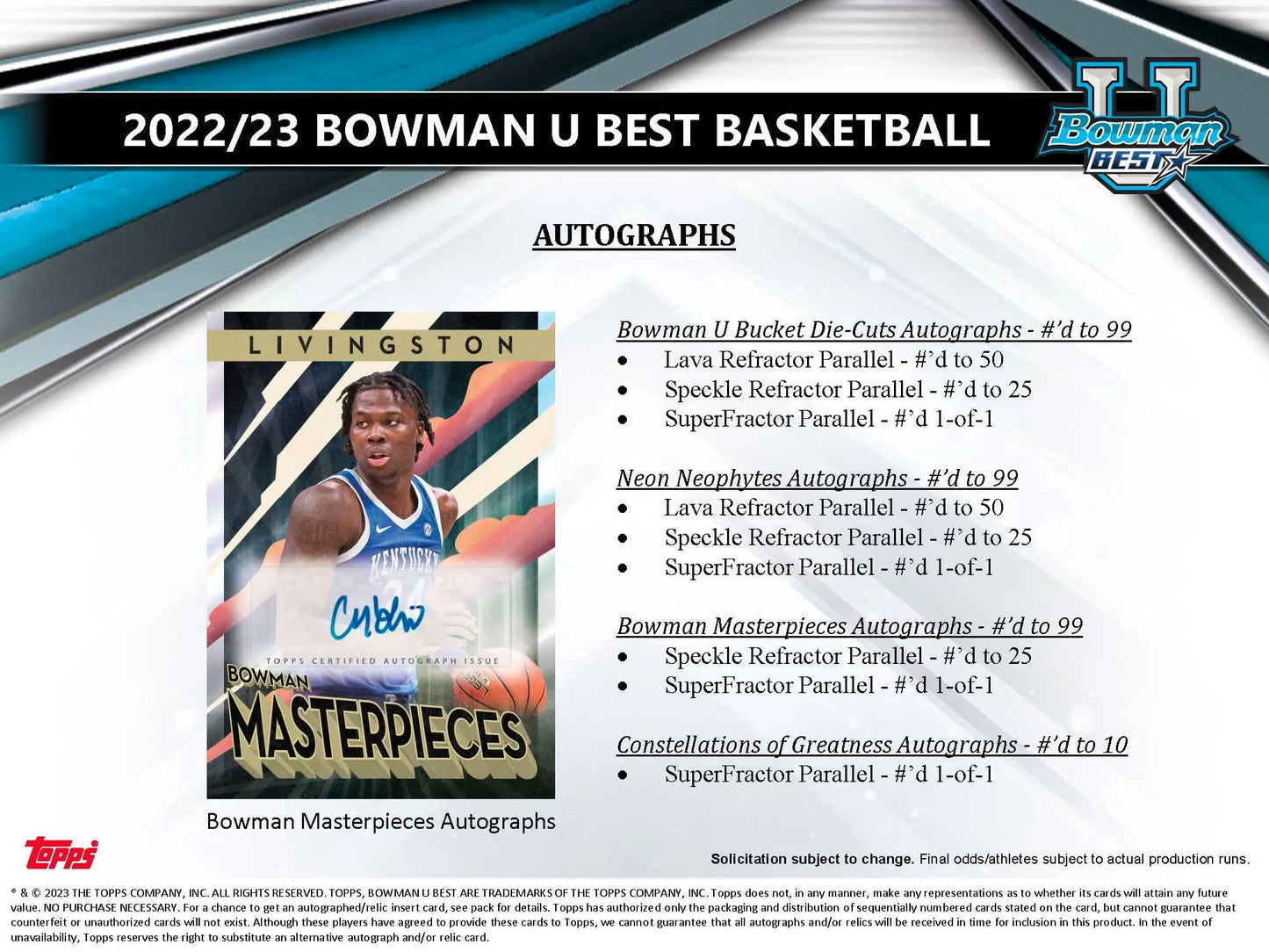 Basketball card product details from Bowman Best University Basketball Hobby Box