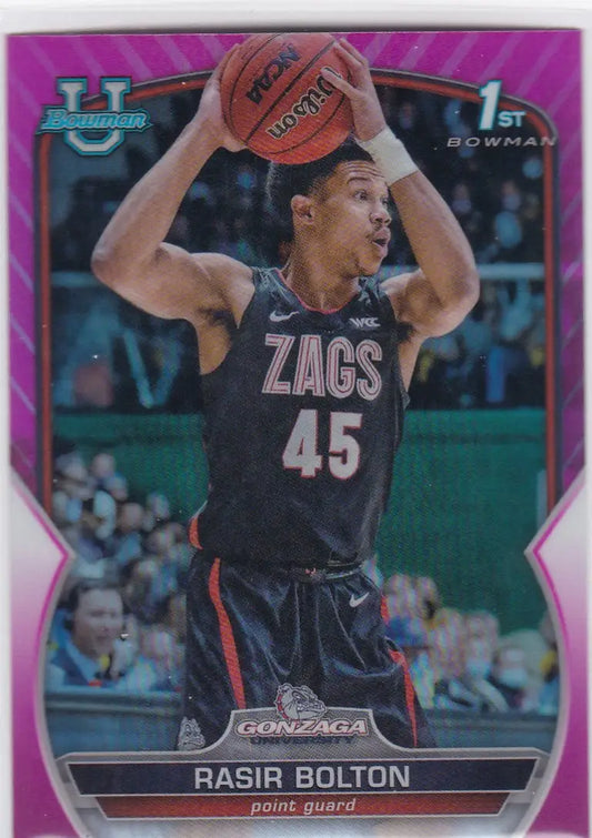 Basketball trading card of Rasir Bolton Gonzaga in Bowman Chrome University Pink design