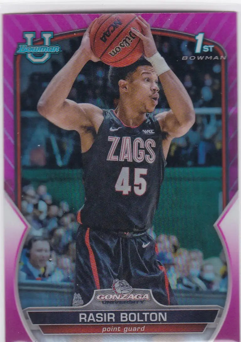 Basketball trading card of Rasir Bolton Gonzaga in Bowman Chrome University Pink design