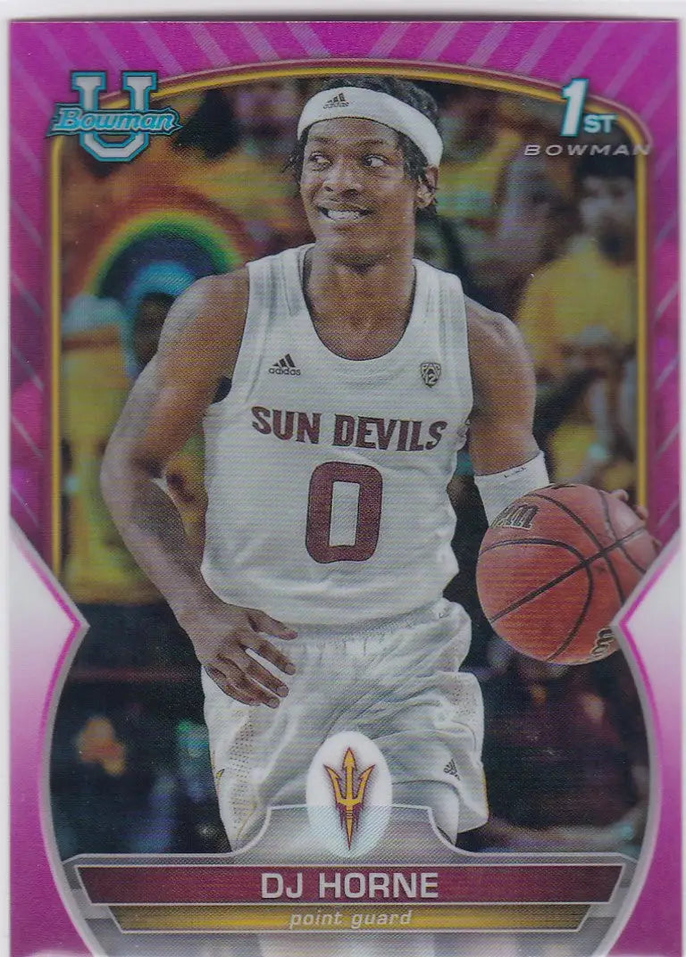 Basketball trading card of DJ Horne Arizona State in Bowman Chrome University Pink design