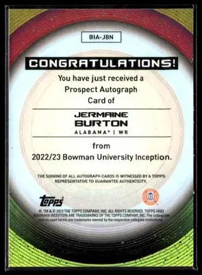 2022-23 Bowman U Inception Jermaine Burton #BIA-JBN Base Autos Crimson Tide - Football Card Single
