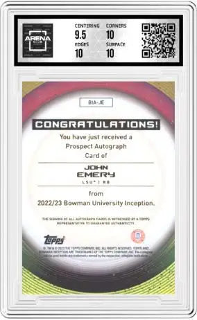 2022-23 Bowman U Inception John Emery #BIA-JE Auto Football AC 10/10 - Football Card Single