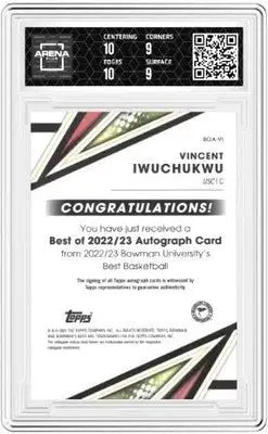 2022-23 Bowman Univ Best Vincent Iwuchukwu #BOA-VI Best of 22-23 Auto AC 9.5/10 - Basketball Card Single
