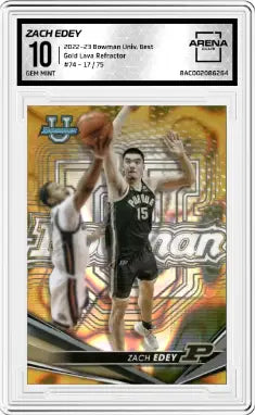 2022-23 Bowman Univ Best Zach Edey #74 Gold Lava Refractor 17/75 AC 10 - Basketball Card Single