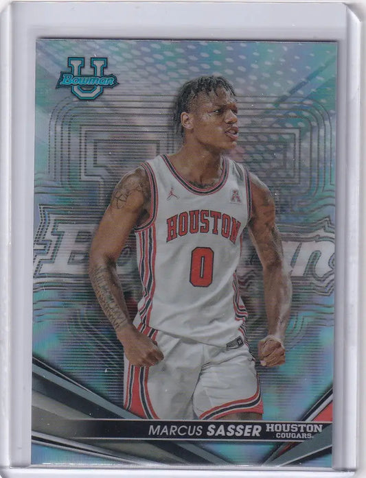 Basketball trading card of Marcus Sasser in white jersey for Bowman University Best
