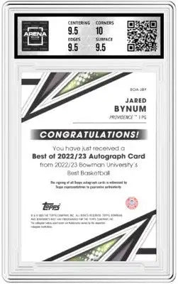 Graded Bowman University Best Jared Bynum autographed basketball card front view