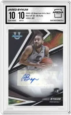 Slabbed 2022-23 Bowman University Best Jared Bynum autographed basketball card Gem Mint 10