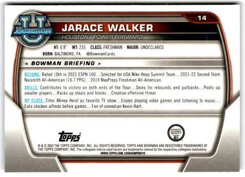Basketball card back featuring original gloss from Bowman University Chrome 2022-23
