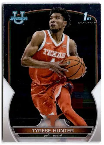 Original gloss Bowman University Chrome basketball card of Tyrese Hunter from 2022-23 series