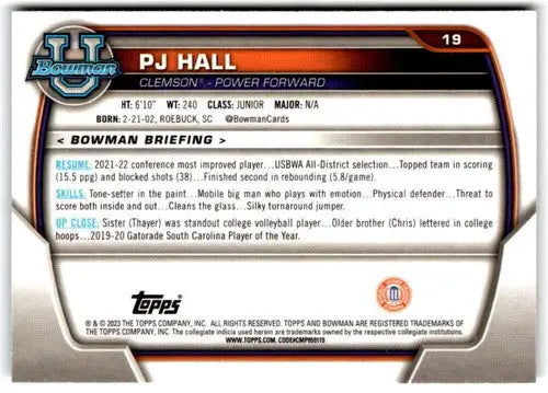 2022-23 Bowman University Chrome #19 PJ Hall NM Near Mint 1st Bowman ID:65359 - Basketball Card Single