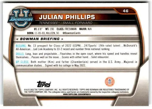 2022-23 Bowman University Chrome basketball card back showcasing original gloss detail