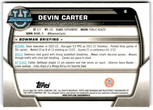 2022-23 Bowman University Chrome #6 Devin Carter NM Near Mint 1st Bowma ID:65348 - Basketball Card Single