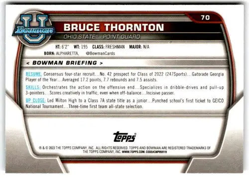 2022-23 Bowman University Chrome #70 Bruce Thornton NM Near Mint 1st Bo ID:65405 - Baseball Card Single