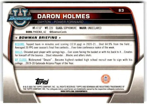 2022-23 Bowman University Chrome #83 Daron Holmes NM Near Mint 1st Bowm ID:65418 - Basketball Card Single