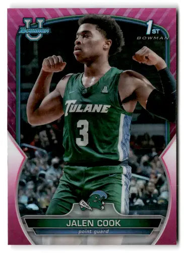 Jalen Cook basketball card from Bowman University Chrome Refractor Pink series