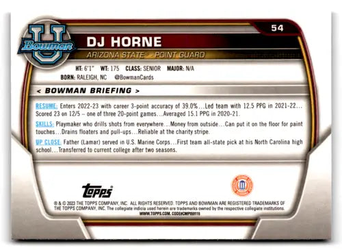 2022-23 Bowman University Chrome Refractor Pink #54 DJ Horne NM Near Mi ID:65462 - Baseball Card Single