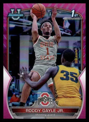 Roddy Gayle Jr. basketball card from Bowman University Chrome Refractor Pink series