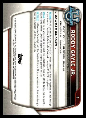Original gloss Bowman University Chrome Refractor Pink Roddy Gayle Jr. trading card