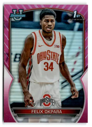 Felix Okpara basketball card with original gloss from Bowman University Chrome Refractor Pink