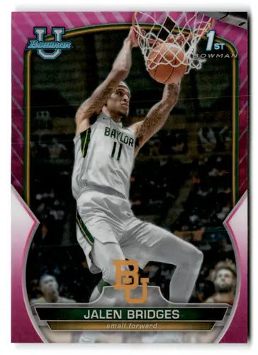 Jalen Bridges basketball card from Bowman University Chrome Refractor Pink series