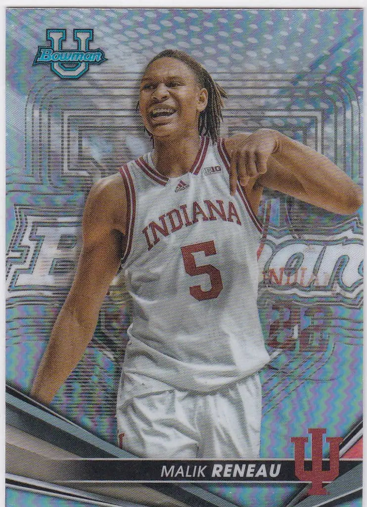 Basketball player Malik Reneau in Indiana jersey number 5 for Bowmans Best Refractor