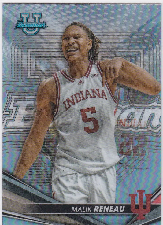 Basketball player Malik Reneau in Indiana jersey number 5 for Bowmans Best Refractor
