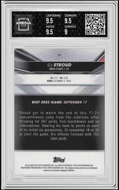 2022-23 Bowman’s Best University CJ Stroud #75 Football AC 9.5 - Football Card Single