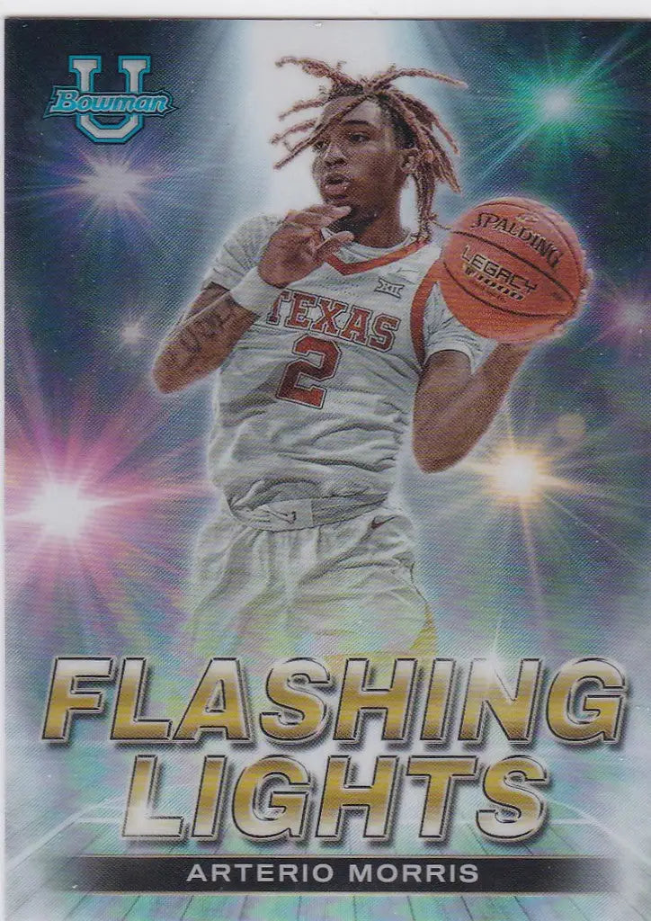 Basketball trading card of Arterio Morris in Texas jersey, part of Flashing Lights Texas series