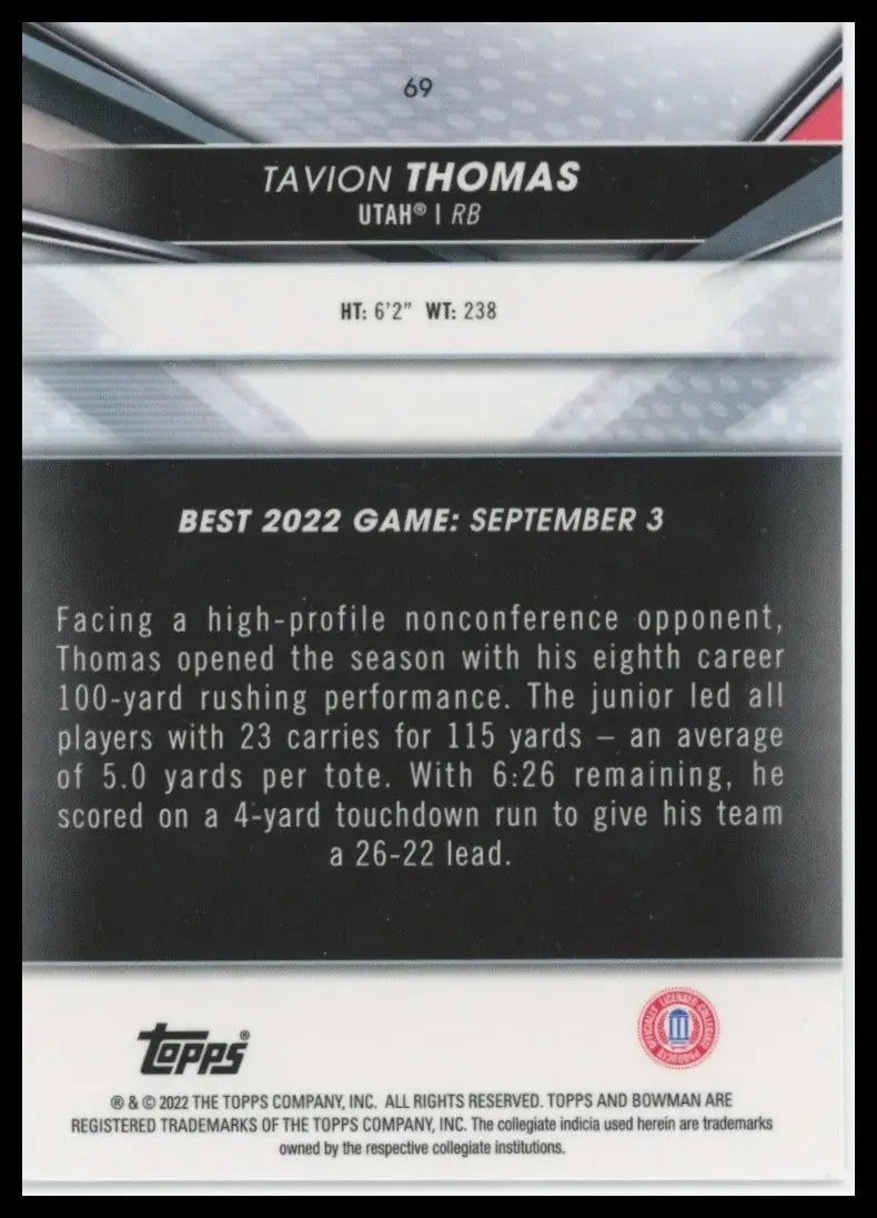 2022-23 Bowman’s Best University - Tavion Thomas #69 (RC)