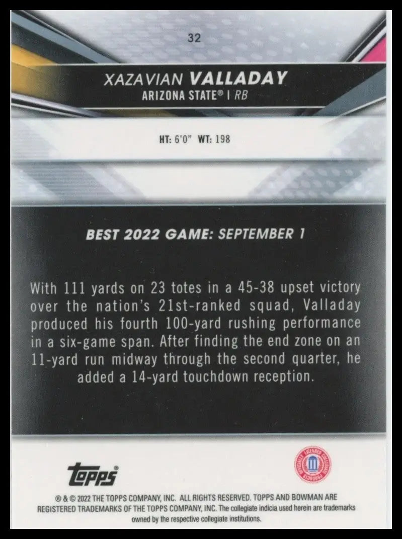 2022-23 Bowmans Best University Xazavian Valladay #32 Arizona State Sun Devils - Football Card Single