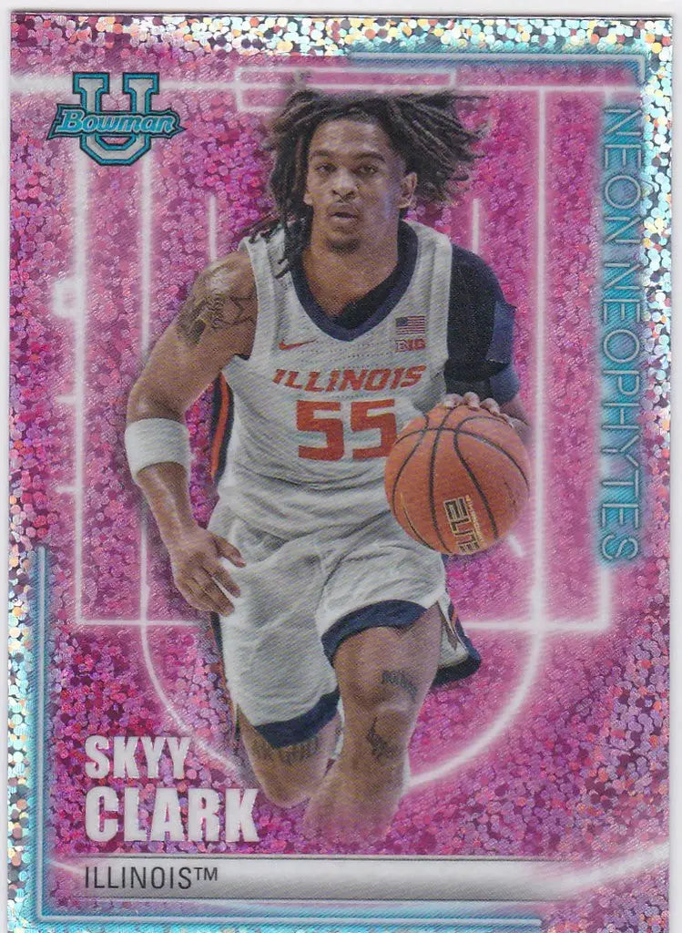 Basketball trading card of Skyy Clark in Illinois jersey number 55 from Neon Neophytes Speckle