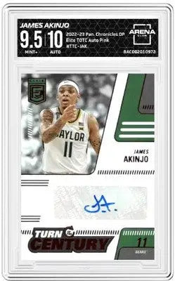 Graded James Akinjo basketball trading card with elite TOTC auto pink autograph