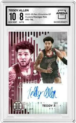 Graded Teddy Allen Illusions Rookie Signs Pink basketball trading card featuring two male players