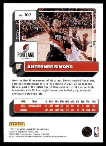 Original gloss Anfernee Simons basketball card from 2022-23 Donruss by Simply Sandoval