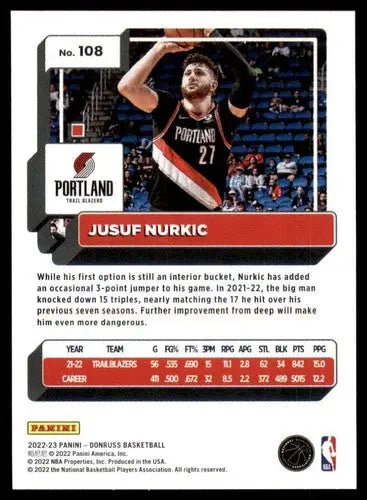 Jusuf Nurkic basketball card with original gloss from 2022-23 Donruss NM-MT Blazers