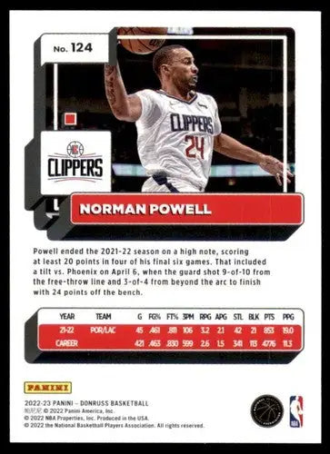 2022-23 Donruss Norman Powell Clippers basketball card with original gloss and simply sandoval
