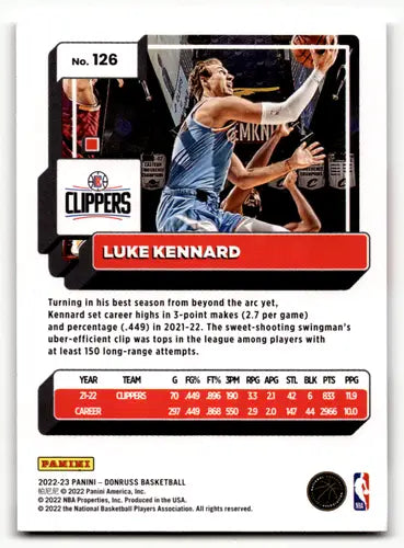 Luke Kennard basketball card with original gloss from 2022-23 Donruss Simply Sandoval