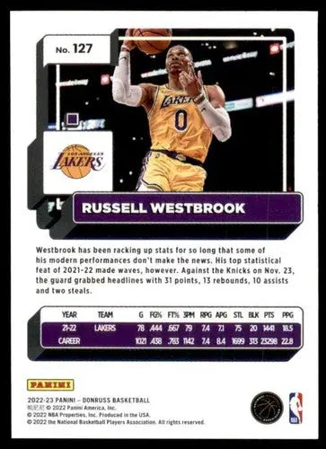 Original gloss Russell Westbrook basketball card 2022-23 Donruss NM-MT Lakers