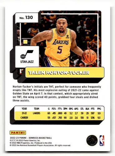 Original gloss Talen Horton-Tucker basketball card from 2022-23 Donruss series