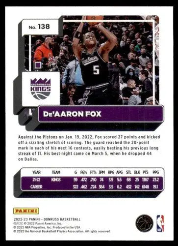Original gloss De’Aaron Fox basketball card from 2022-23 Donruss Simply Sandoval