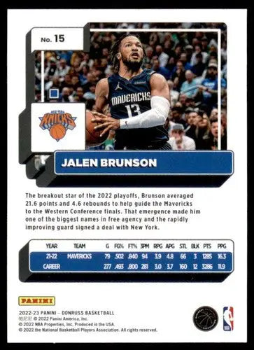 Jalen Brunson basketball card from 2022-23 Donruss with original gloss NM-MT
