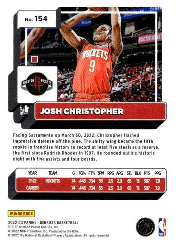 2022-23 Donruss #154 Josh Christopher NM-MT Rockets ID:57873 - Basketball Card Single
