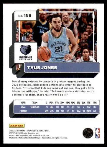 Original gloss Tyus Jones basketball card 2022-23 Donruss NM-MT Grizzlies