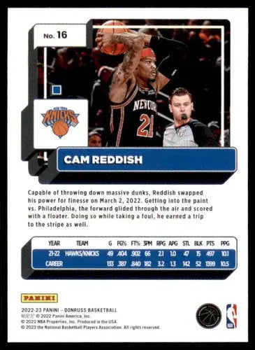 2022-23 Donruss #16 Cam Reddish NM-MT Knicks ID:57074 - Basketball Card Single