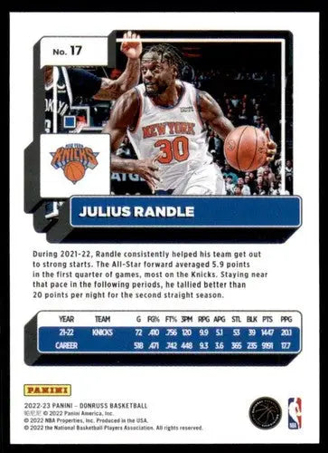 Original gloss Julius Randle basketball card 2022-23 Donruss NM-MT Knicks