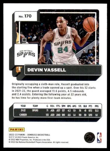 Basketball card featuring Devin Vassell with original gloss in NM-MT condition