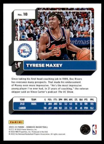 Tyrese Maxey basketball card with original gloss from 2022-23 Donruss series