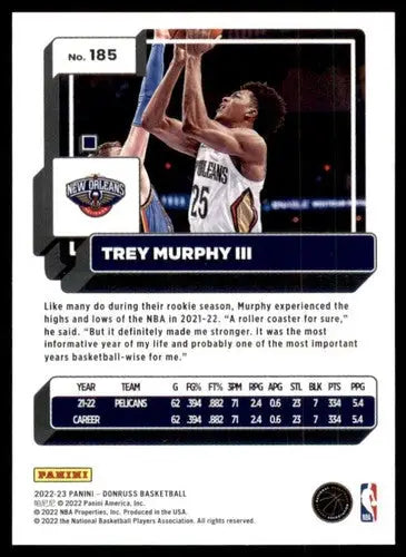 Trey Murphy III basketball card with original gloss from 2022-23 Donruss Pelicans ID57243