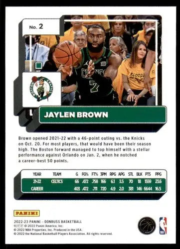 2022-23 Donruss #2 Jaylen Brown NM-MT Celtics ID:57138 - Basketball Card Single