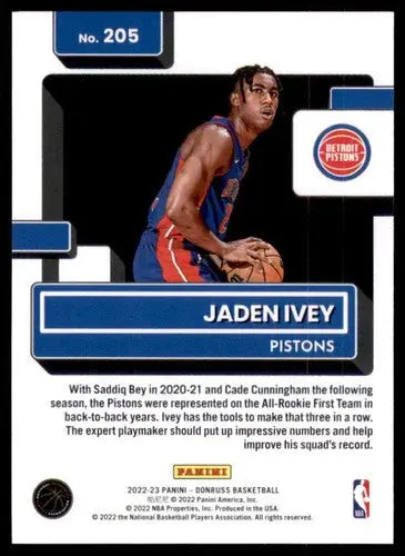 2022-23 Donruss #205 Jaden Ivey NM-MT RC Rookie Pistons Rated Rookie ID:54817 - Basketball Card Single